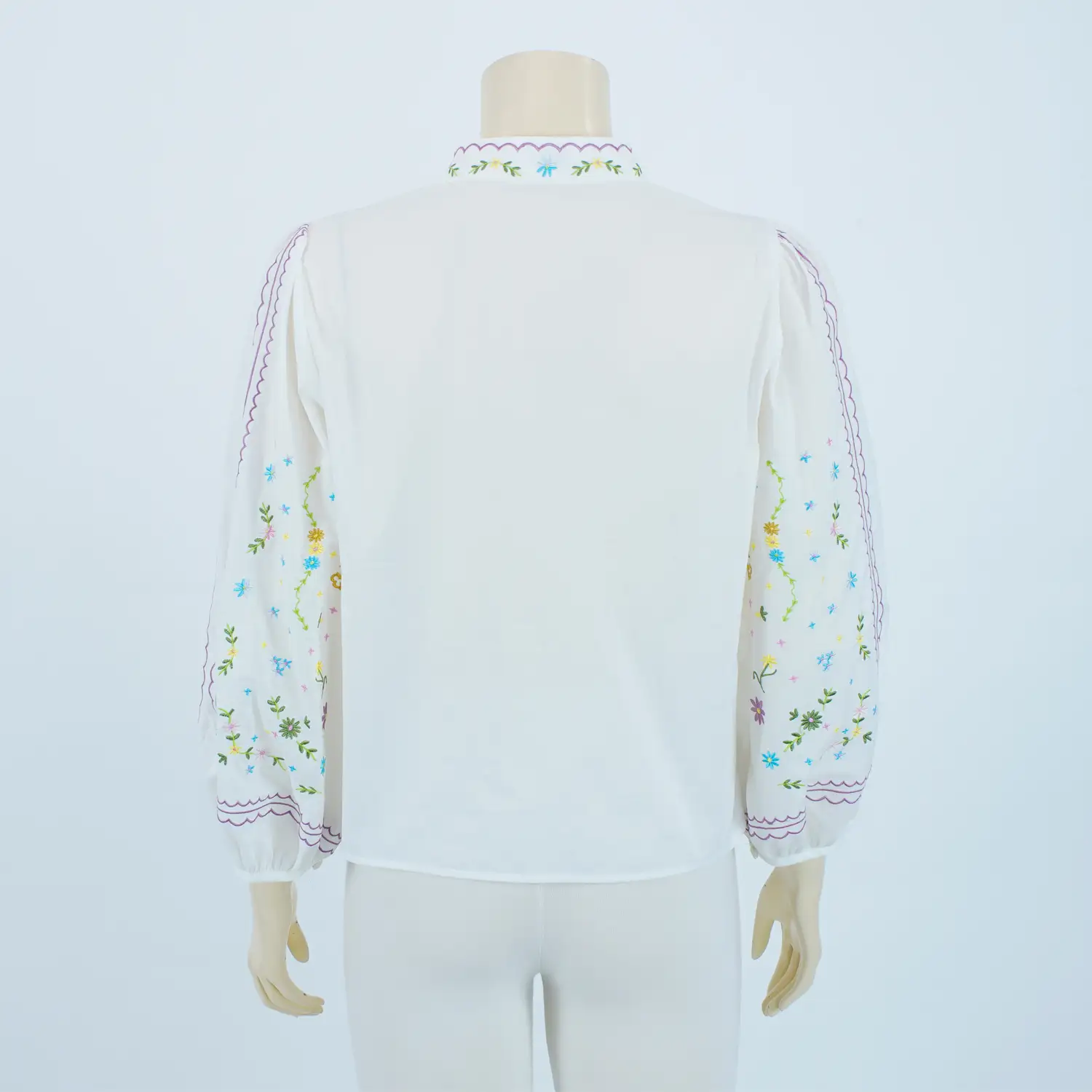 เสื้อคอจีนแขนยาวทรงแขนพองผ้าปักลายดอกไม้สไตล์วินเทจ - Image 3