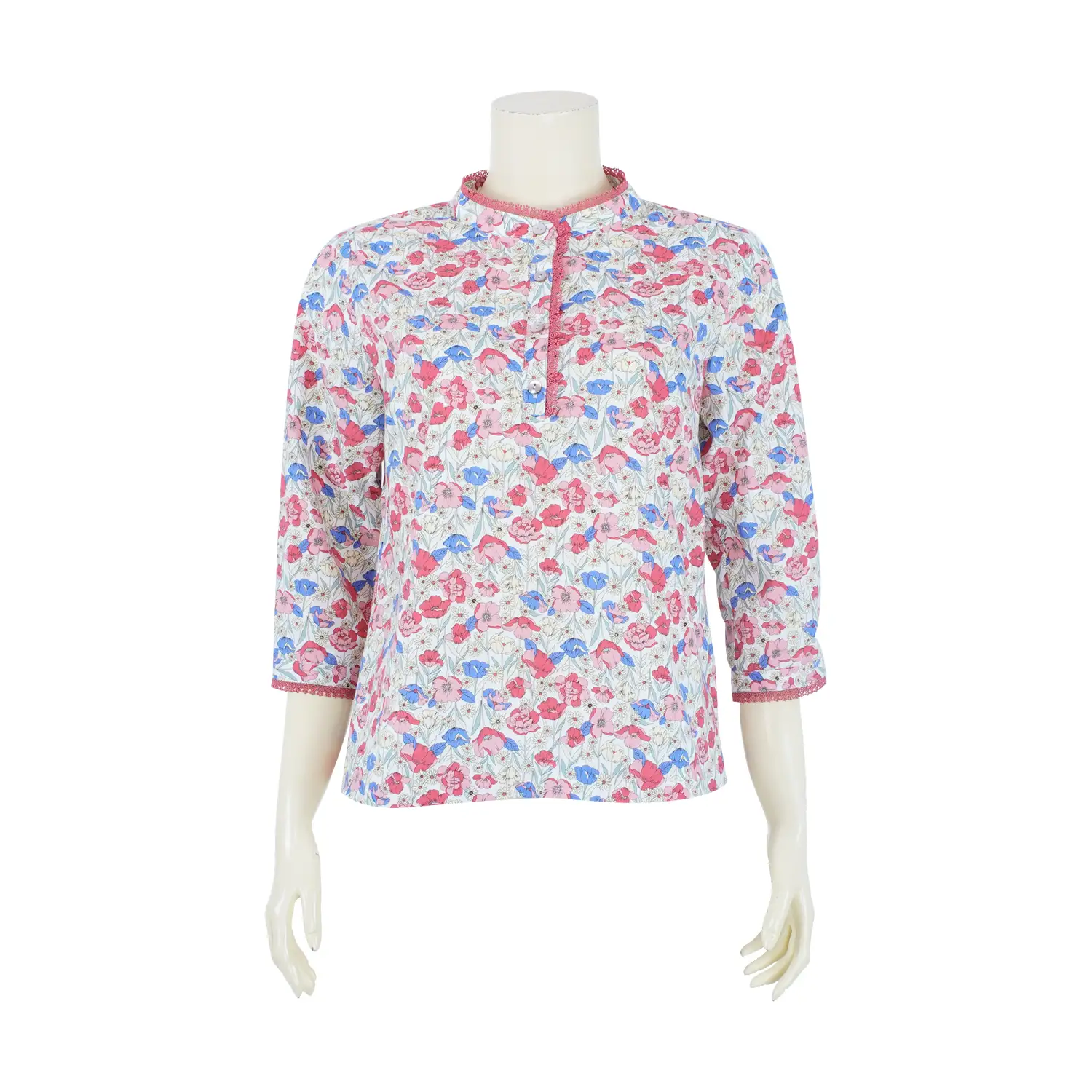 เสื้อคอตั้ง แขน 4 ส่วน ผ้าลายทุ่งดอกไม้