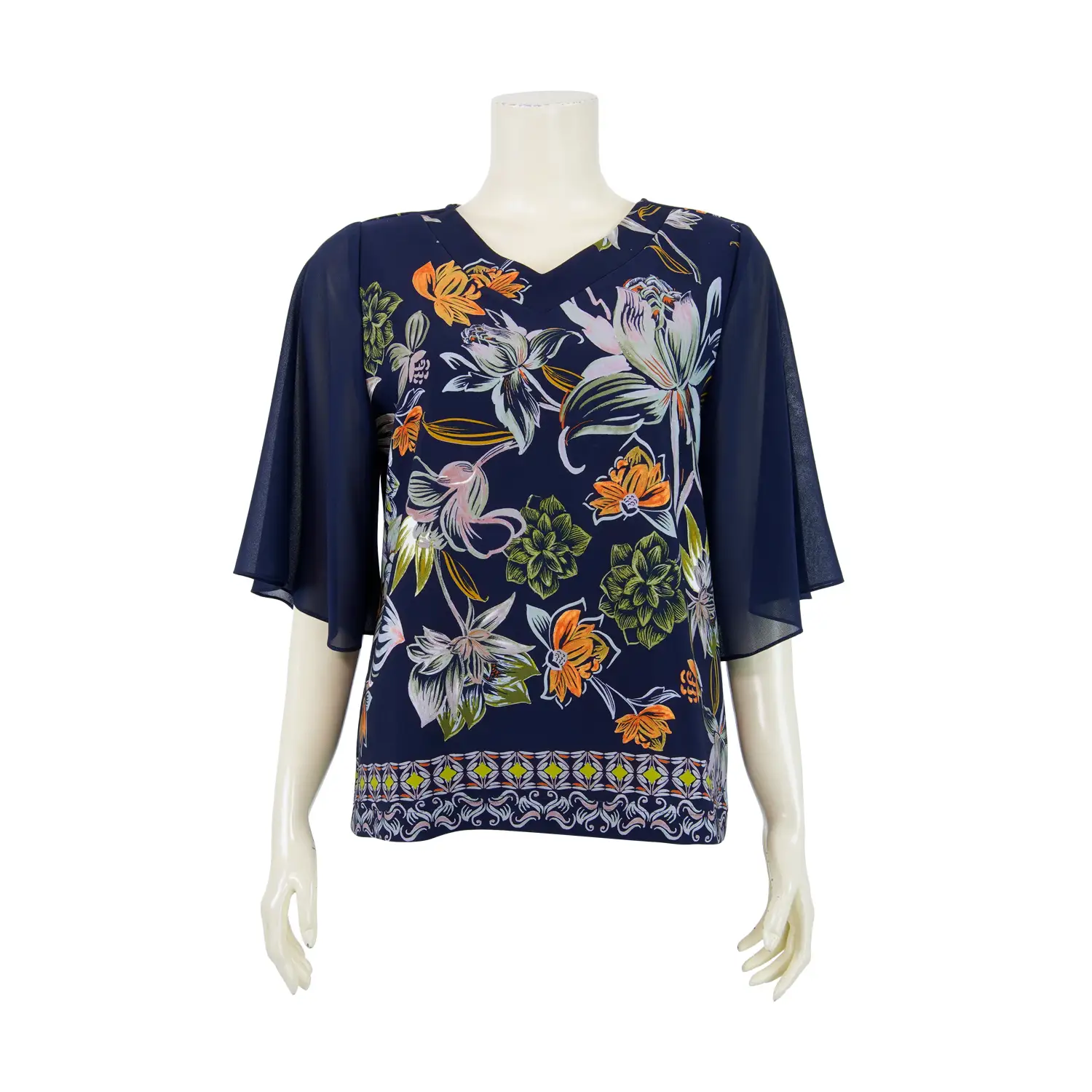 เสื้อคอวี แขนบาน 3 ส่วน ผ้าลายดอกไม้ - Image 2