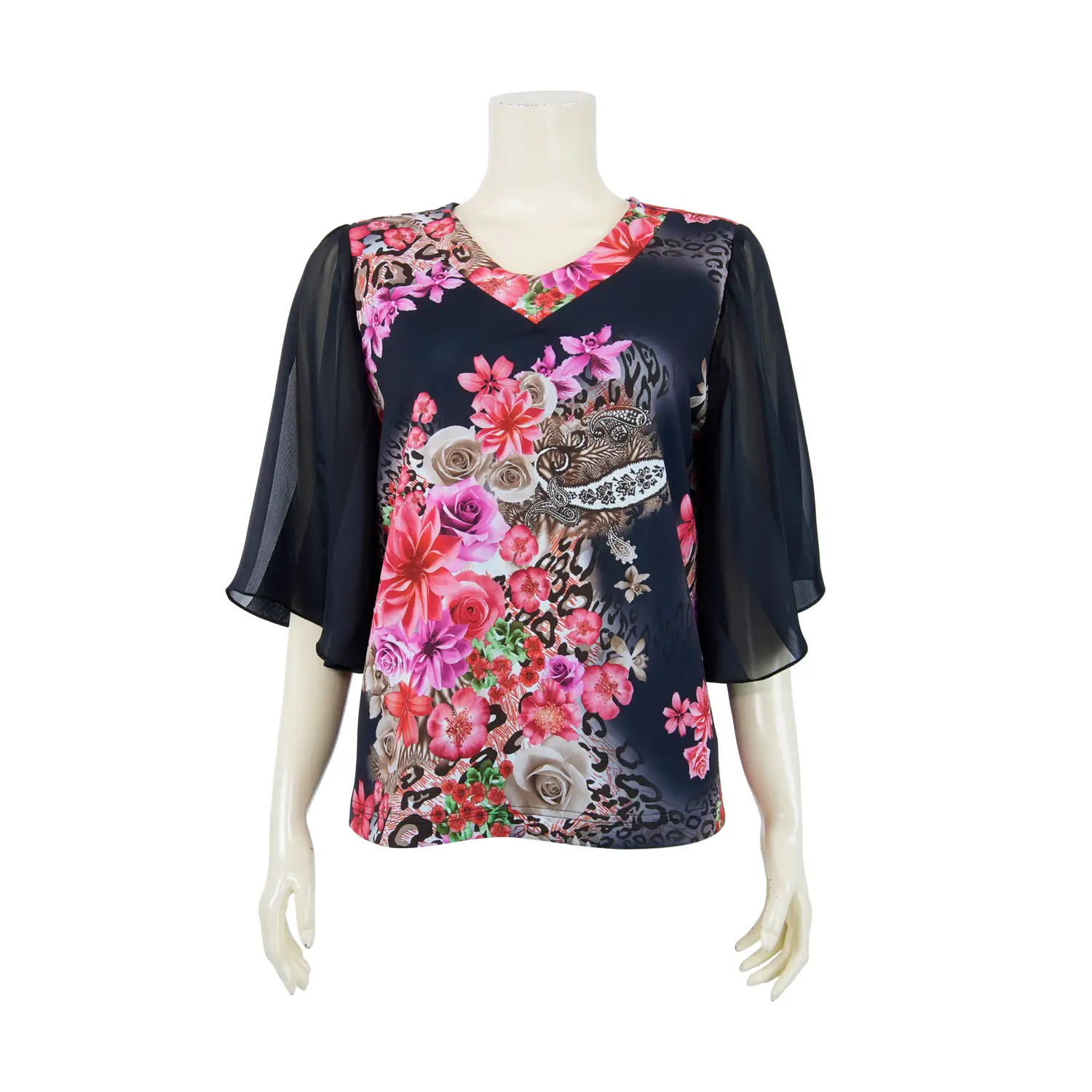 เสื้อคอวี แขนบาน 3 ส่วน ผ้าลายดอกไม้ - Image 3