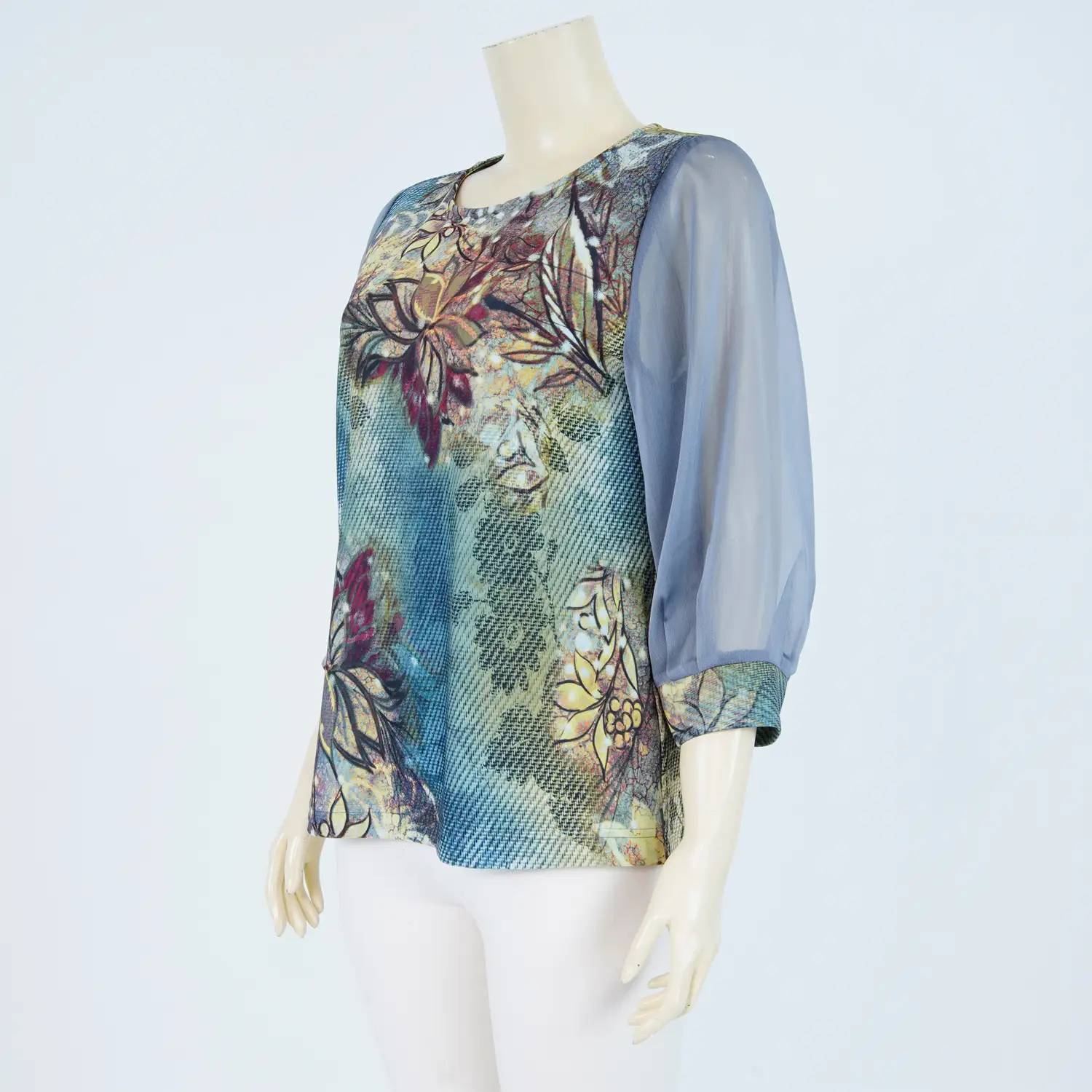 เสื้อคอกลม แขนกระบอก 4 ส่วน ผ้าลายดอกไม้ - Image 2