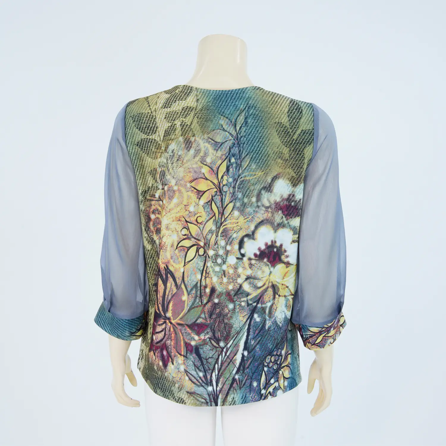 เสื้อคอกลม แขนกระบอก 4 ส่วน ผ้าลายดอกไม้ - Image 3