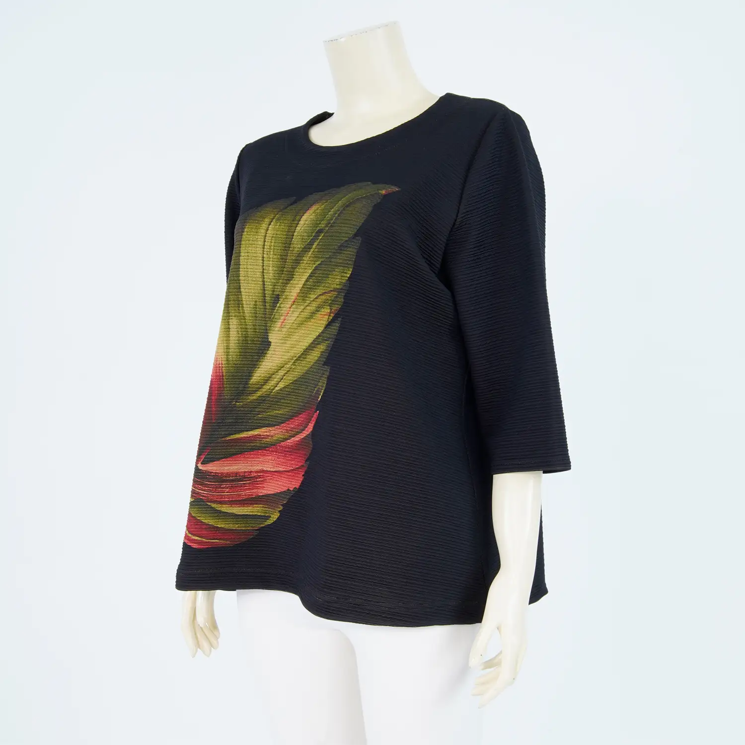 เสื้อคอกลม แขนกระบอก 4 ส่วน ผ้าลายใบไม้ - Image 2