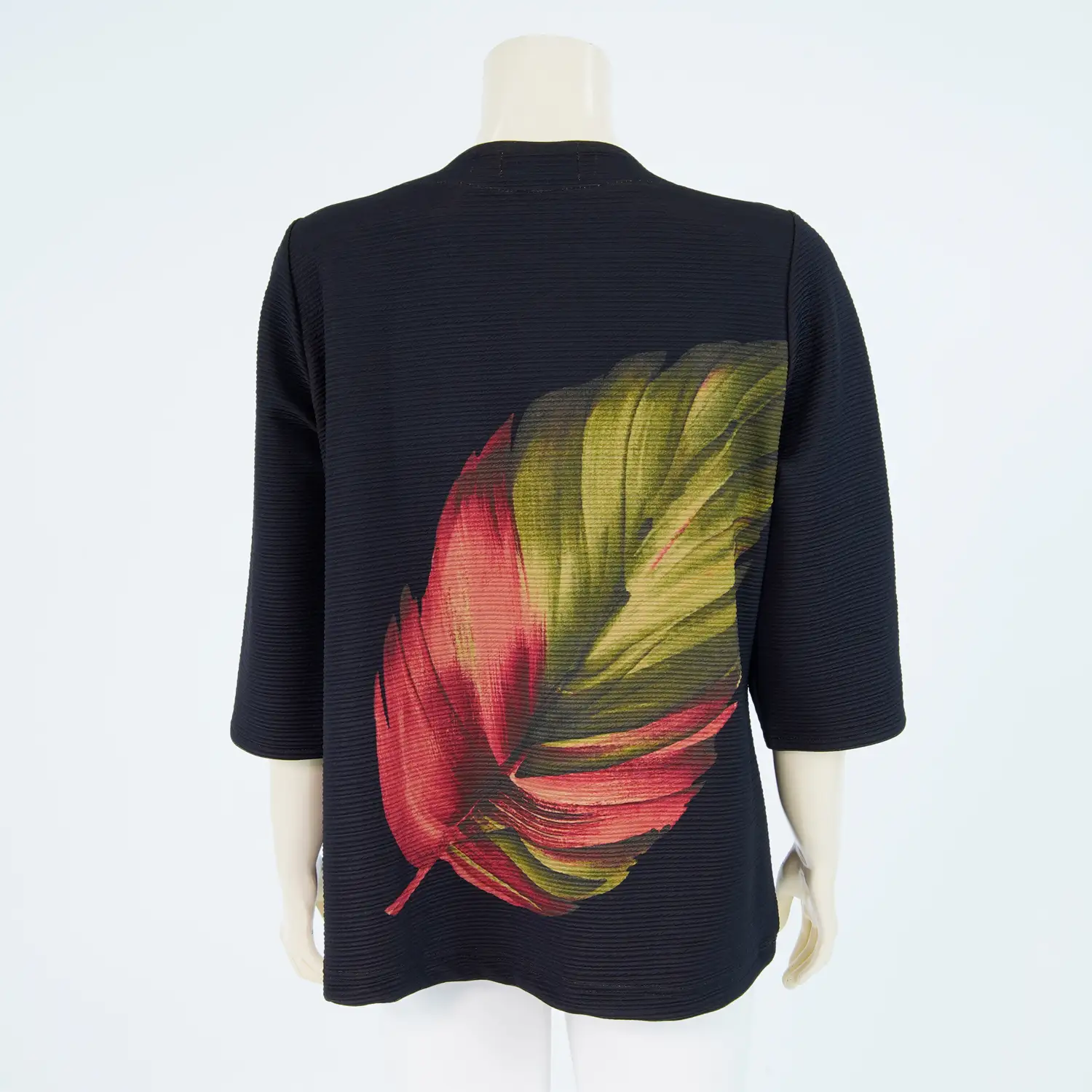 เสื้อคอกลม แขนกระบอก 4 ส่วน ผ้าลายใบไม้ - Image 3