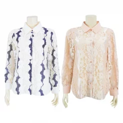 เสื้อเชิ้ต  แขนยาวทรงกระบอก ผ้าลูกไม้ลายดอกไม้