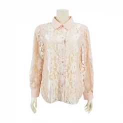 เสื้อเชิ้ต  แขนยาวทรงกระบอก ผ้าลูกไม้ลายดอกไม้ - Image 5
