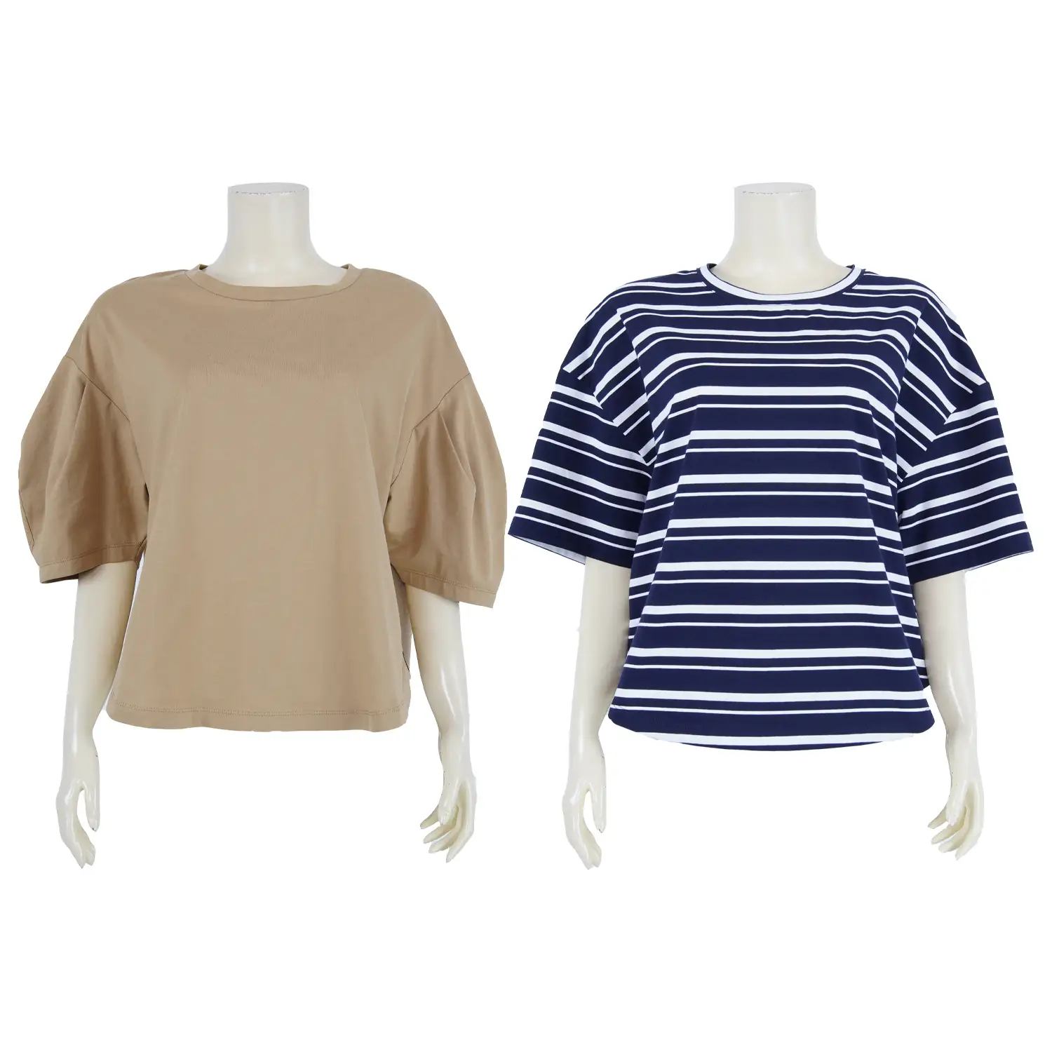 เซตเสื้อยืดคอกลม ทรงโอเวอร์ไซซ์ไหล่ตกแขนสั้น ผ้า Soft Cotton 2 ตัว