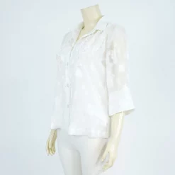 เสื้อเชิ้ต แขน 4 ส่วน ผ้าเบิร์นเอ้าท์ลายดอกไม้และใบไม้ - Image 2