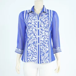 เสื้อเชิ้ต แขน 4 ส่วน ผ้าลายดอกไม้และลายจุด