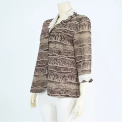 เสื้อเชิ้ตคอปกกล้วยแขน 4 ส่วน ผ้าลายคลื่นโค้งแนวขวาง - Image 2