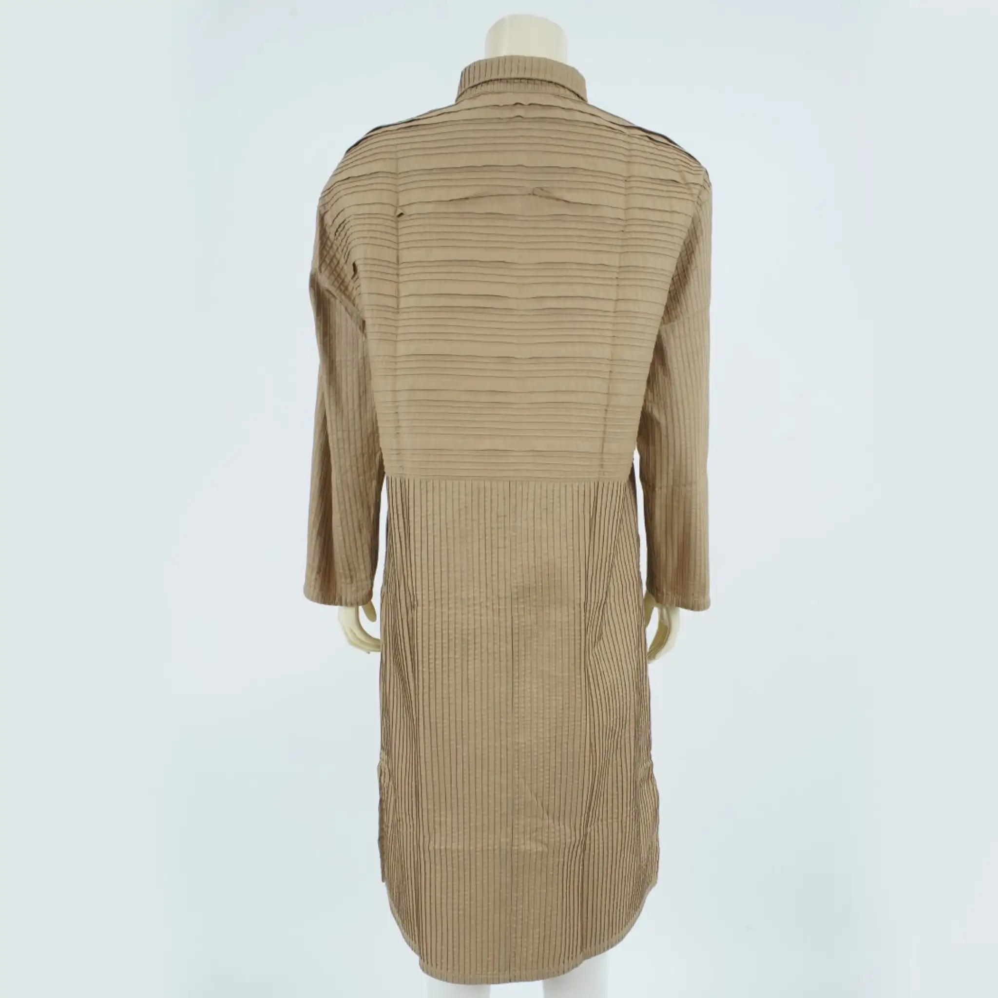 เดรสคอปก แขนยาว ผ้าสีพื้นตีเกล็ดลายผสม - Image 3