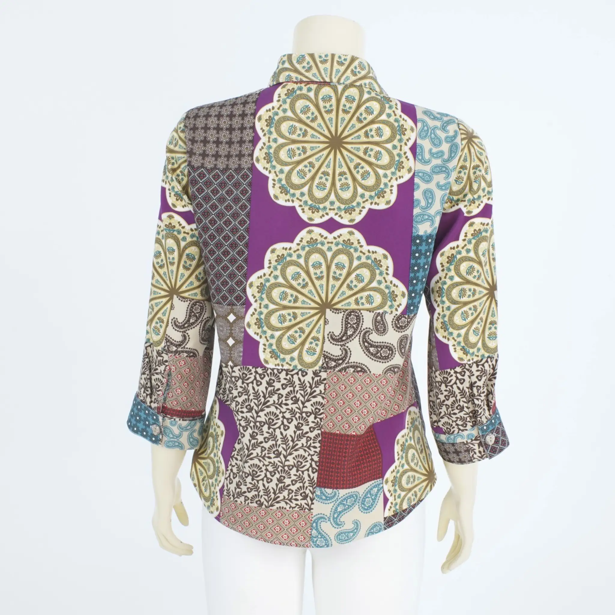 เสื้อเชิ้ต แขนกระบอก ยาว 4 ส่วน ผ้าลายสไตล์แพทช์เวิร์ค - Image 3