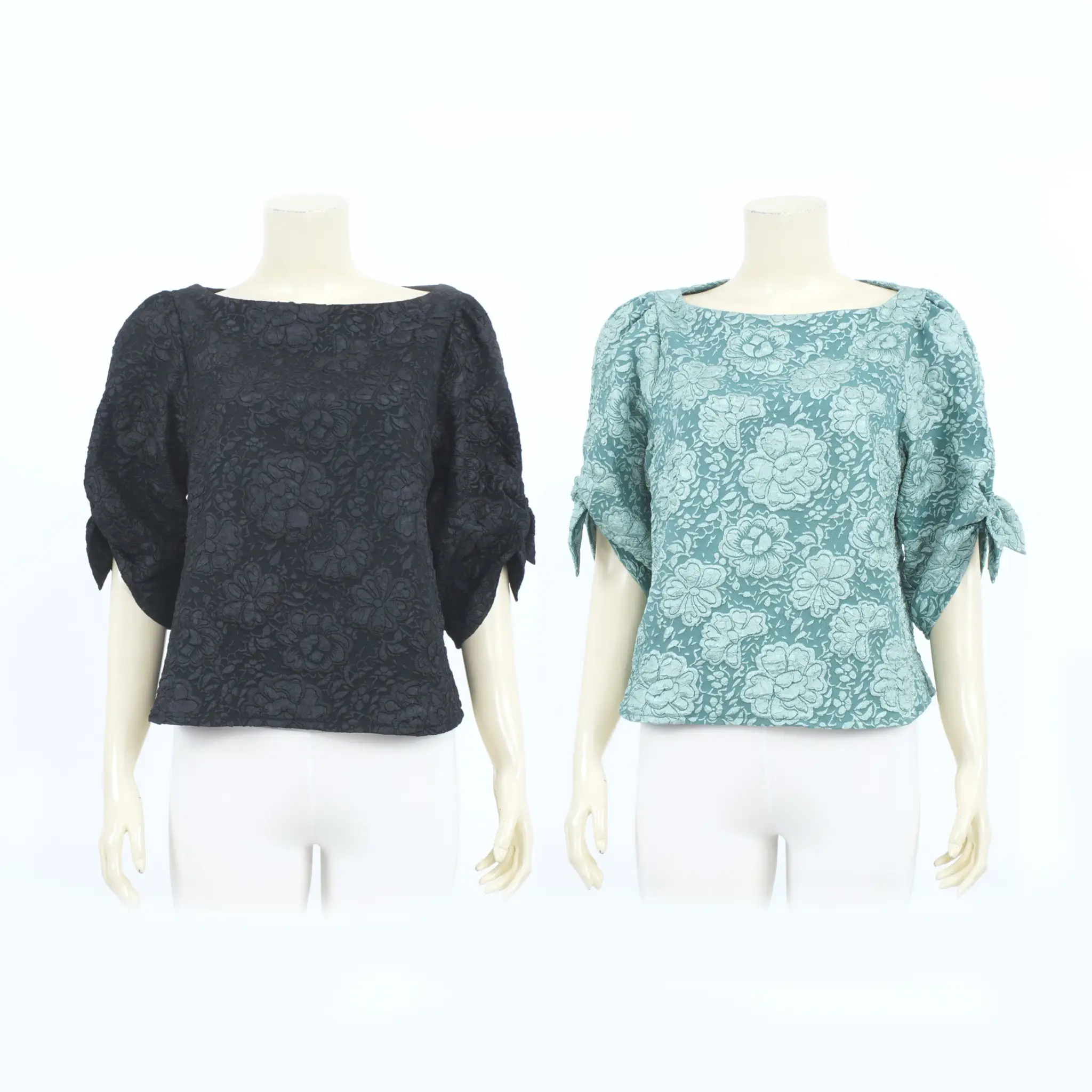 เสื้อคอปาด แขนพองยาว 4 ส่วน ผ้าแฟนซีแจ็คการ์ด