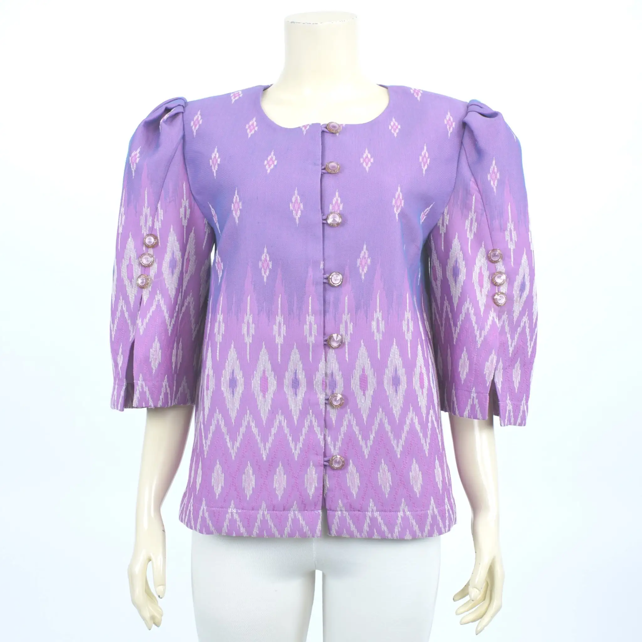 เสื้อคอกลม ผ่าหน้า แขนจับจีบพอง 3 ส่วน - Image 2
