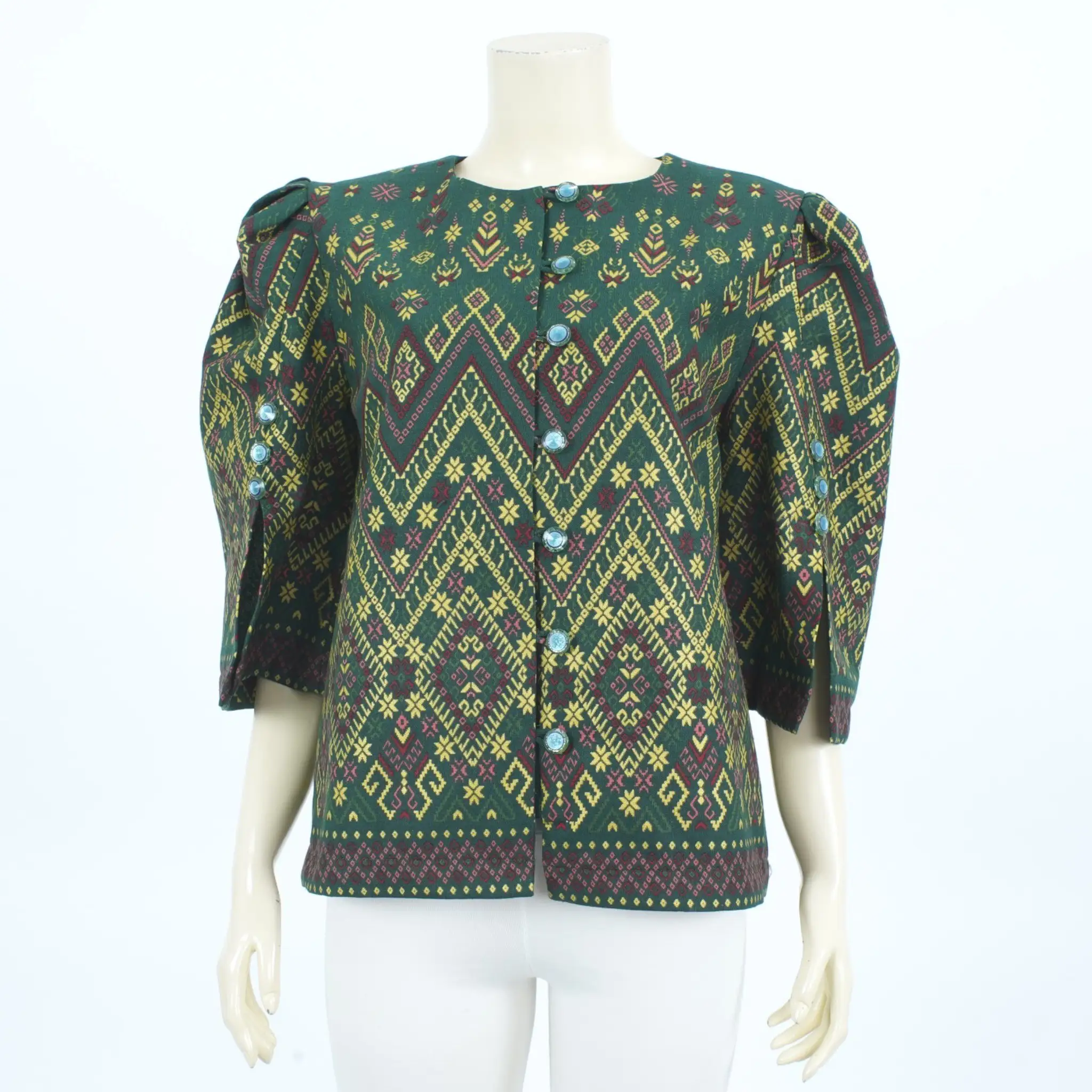 เสื้อคอกลม ผ่าหน้า แขนจับจีบพอง 3 ส่วน - Image 3