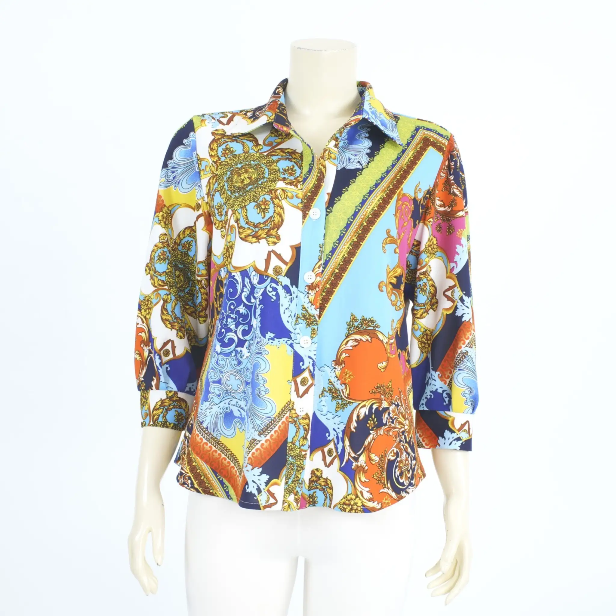 เสื้อเชิ้ตแขน 4 ส่วน เสริมขอบแขน ผ้าคูชั่นลายกราฟิก - Image 5