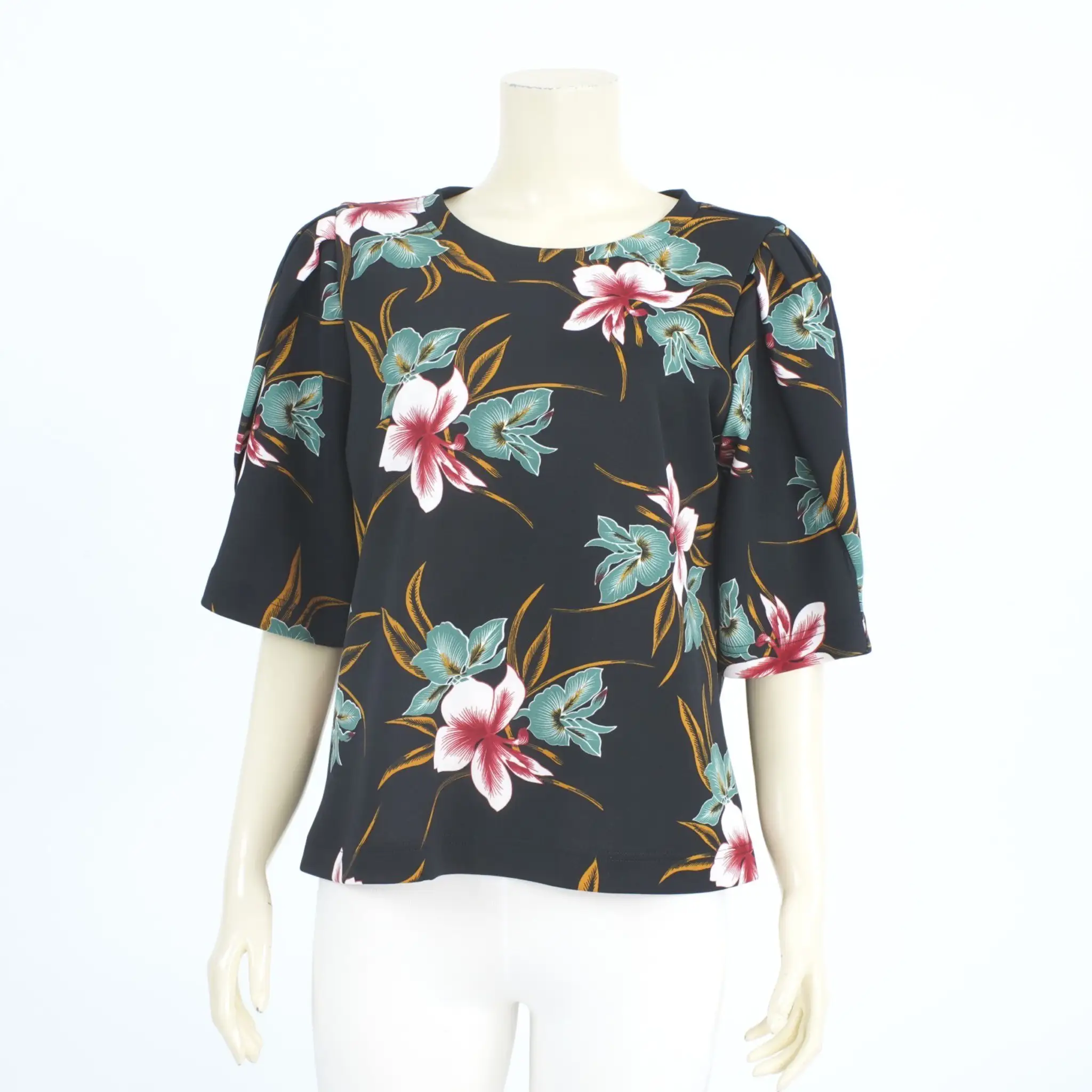 เสื้อคอกลมแขนพองลายดอกชงโค