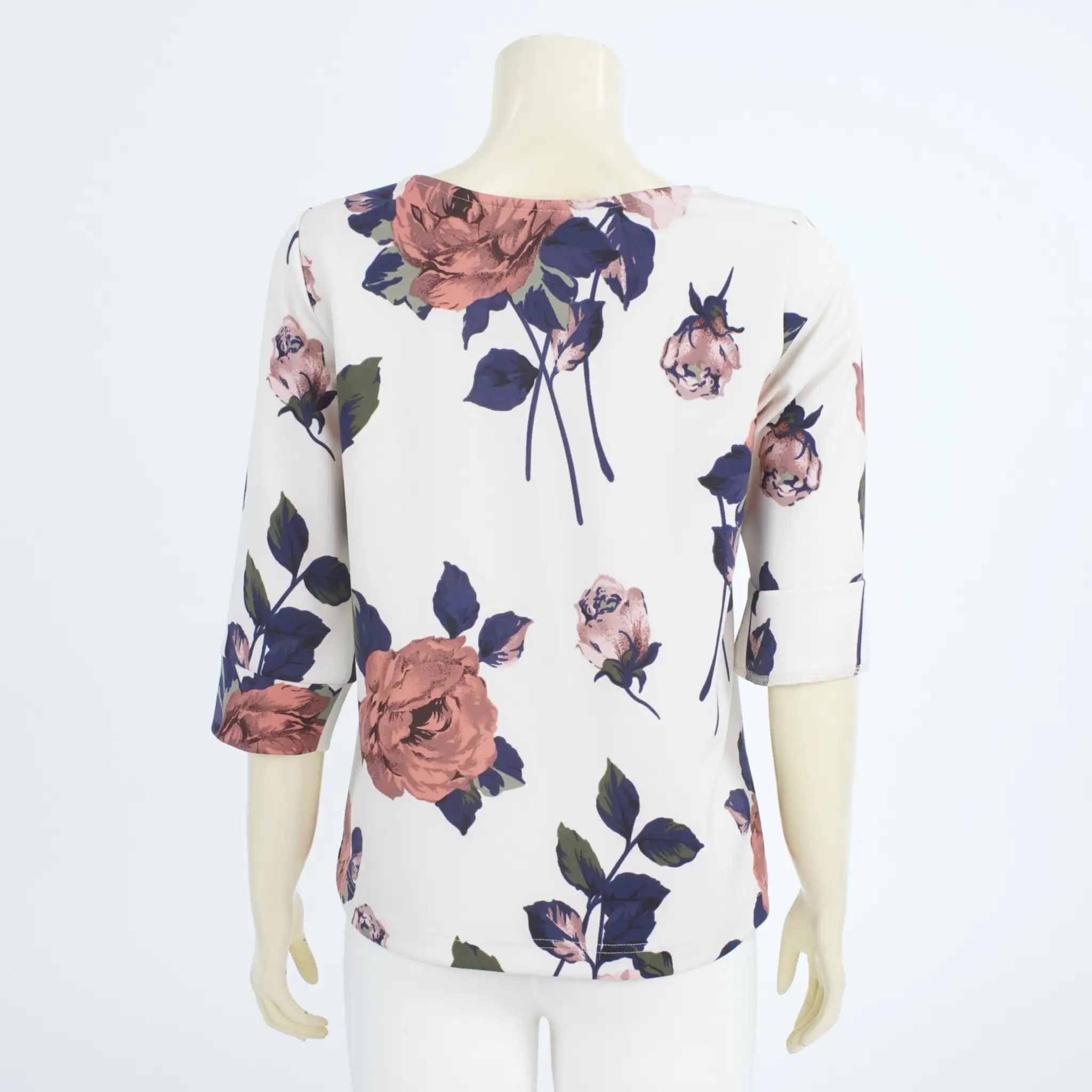 เสื้อคอปาด แขนกระบอก 3 ส่วนผ้าลายดอกกุหลาบ - Image 2