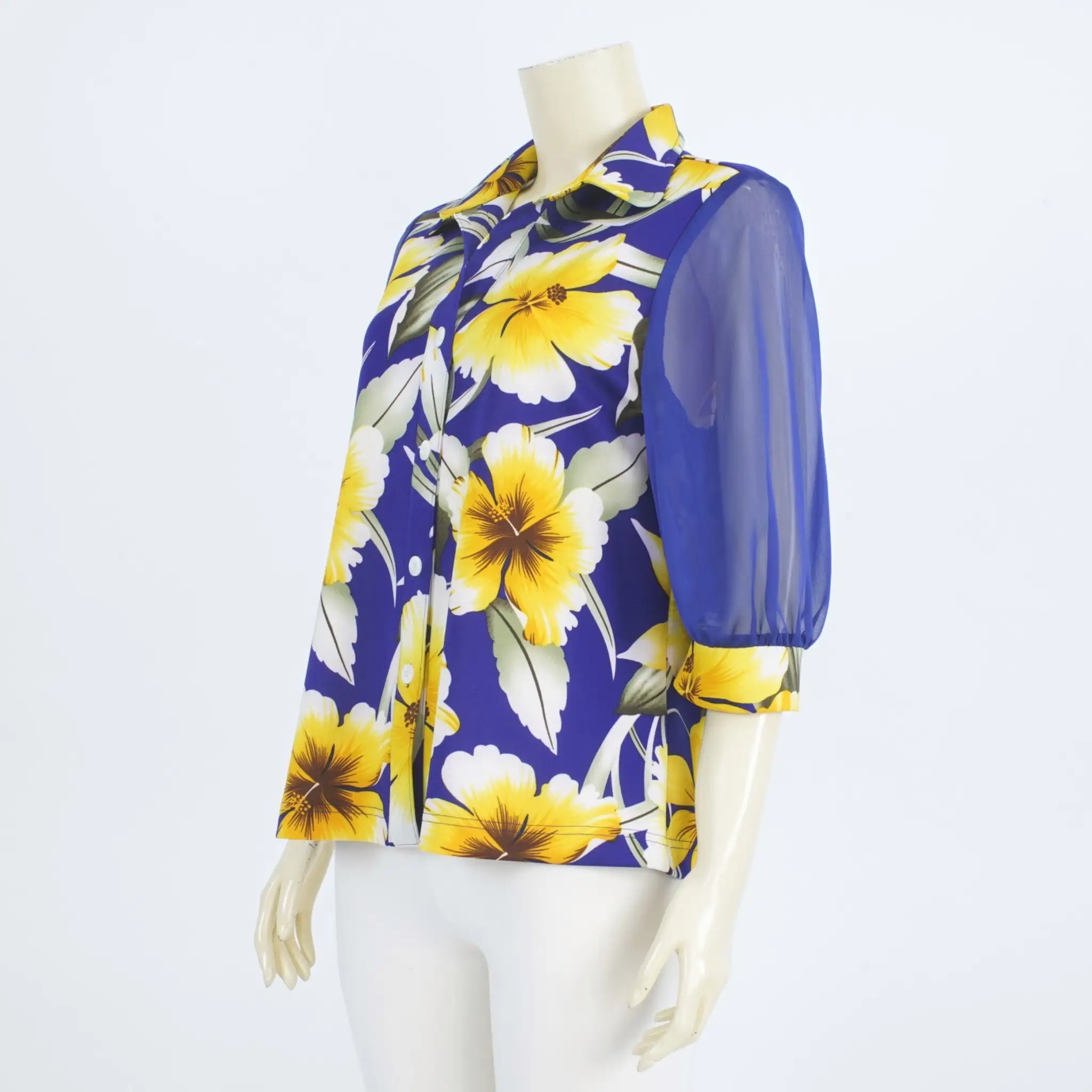 เสื้อเชิ้ต แขน 3 ส่วนลายดอกไม้สีเหลือง - Image 3