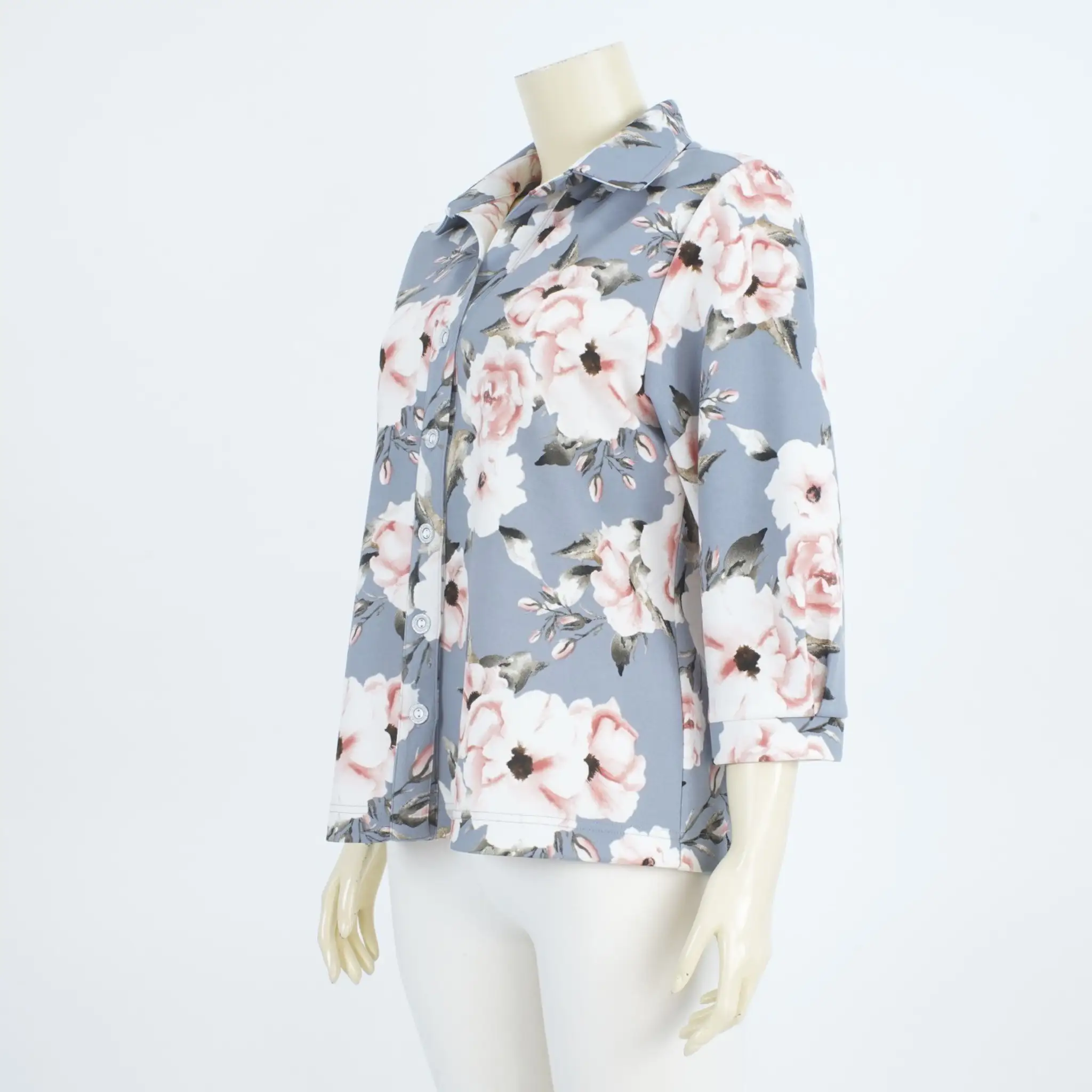 เสื้อเชิ้ต แขน 4 ส่วนลายดอกบานบุรีสีชมพู - Image 3