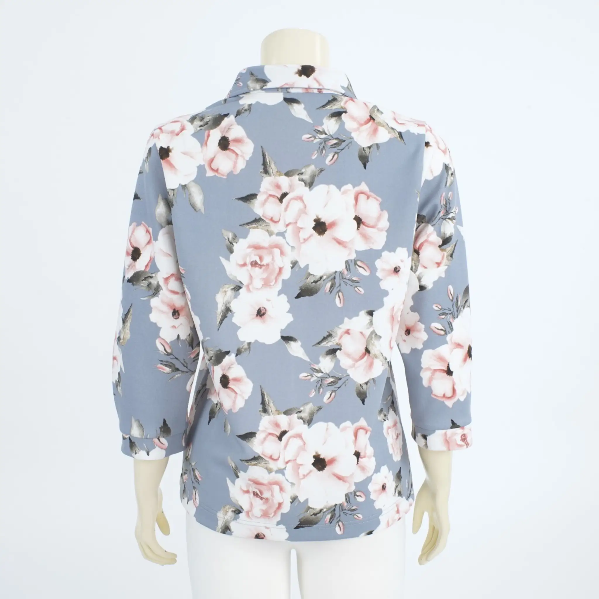 เสื้อเชิ้ต แขน 4 ส่วนลายดอกบานบุรีสีชมพู - Image 2