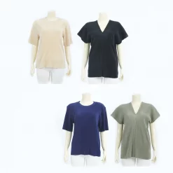 เซตเสื้อคอกลม และเสื้อคอวี  ผ้าอัดพลีทสีพื้น 2 ตัว (สงวนสิทธิ์ในการเลือก)