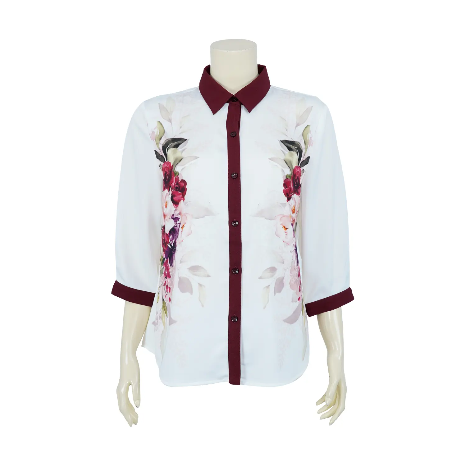 เสื้อเชิ้ต แขนยาว 4 ส่วน ลายดอกไม้แนวดิ่ง