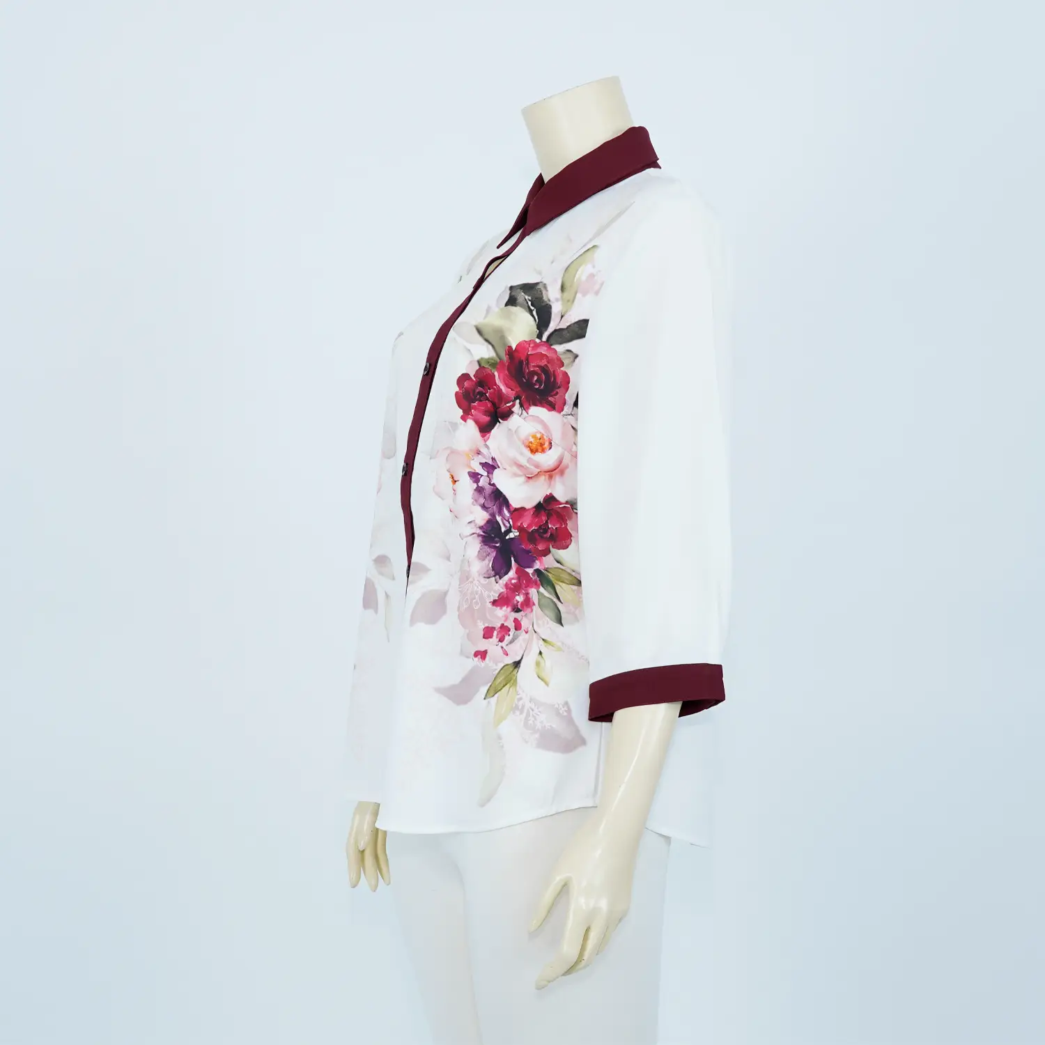 เสื้อเชิ้ต แขนยาว 4 ส่วน ลายดอกไม้แนวดิ่ง - Image 3