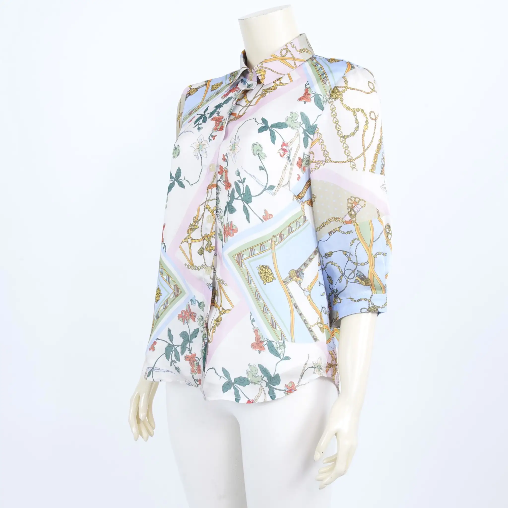 เสื้อเชิ้ต แขน 4 ส่วน ลายดอกไม้และลายโซ่ - Image 3
