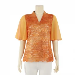 เสื้อคอปีนแหลม แขนระบายผ้าลูกไม้แฟนซี