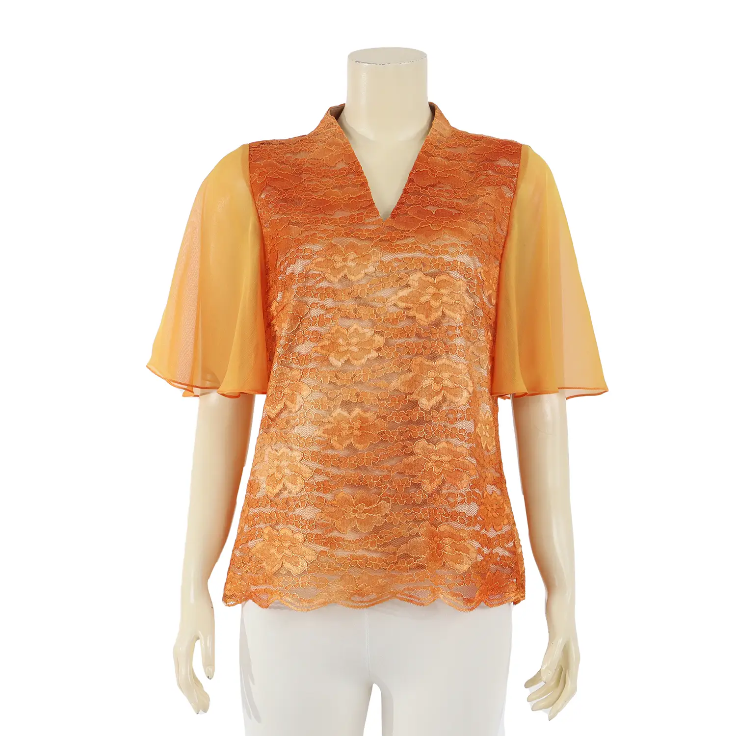 เสื้อคอปีนแหลม แขนระบายผ้าลูกไม้แฟนซี