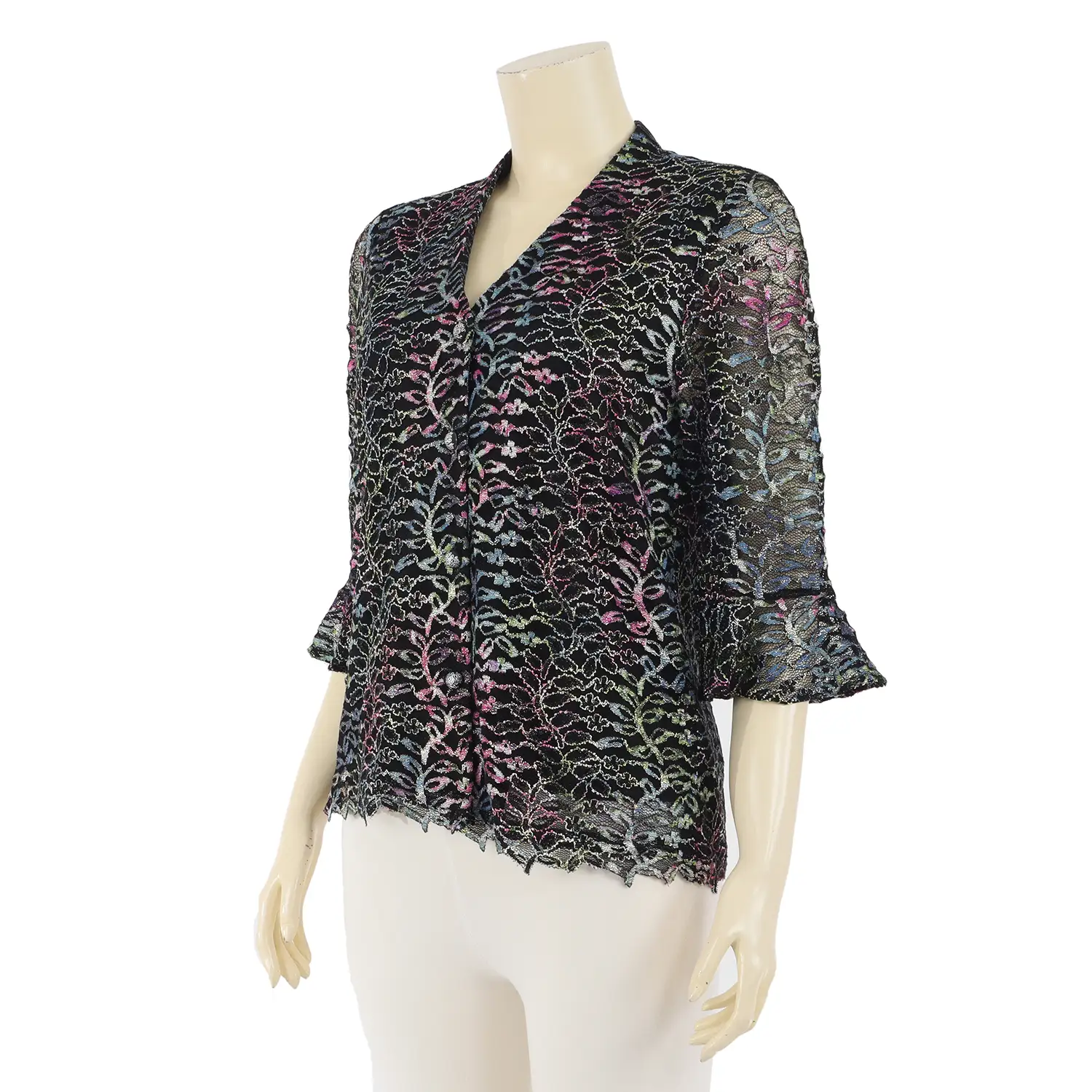 เสื้อคอวี แขน 3 ส่วน ผ้าลูกไม้ราเชลสีรุ้ง - Image 2