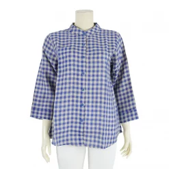 เสื้อคอจีน แขน 5 ส่วน ผ้าลินิน ลายตาราง - Image 3