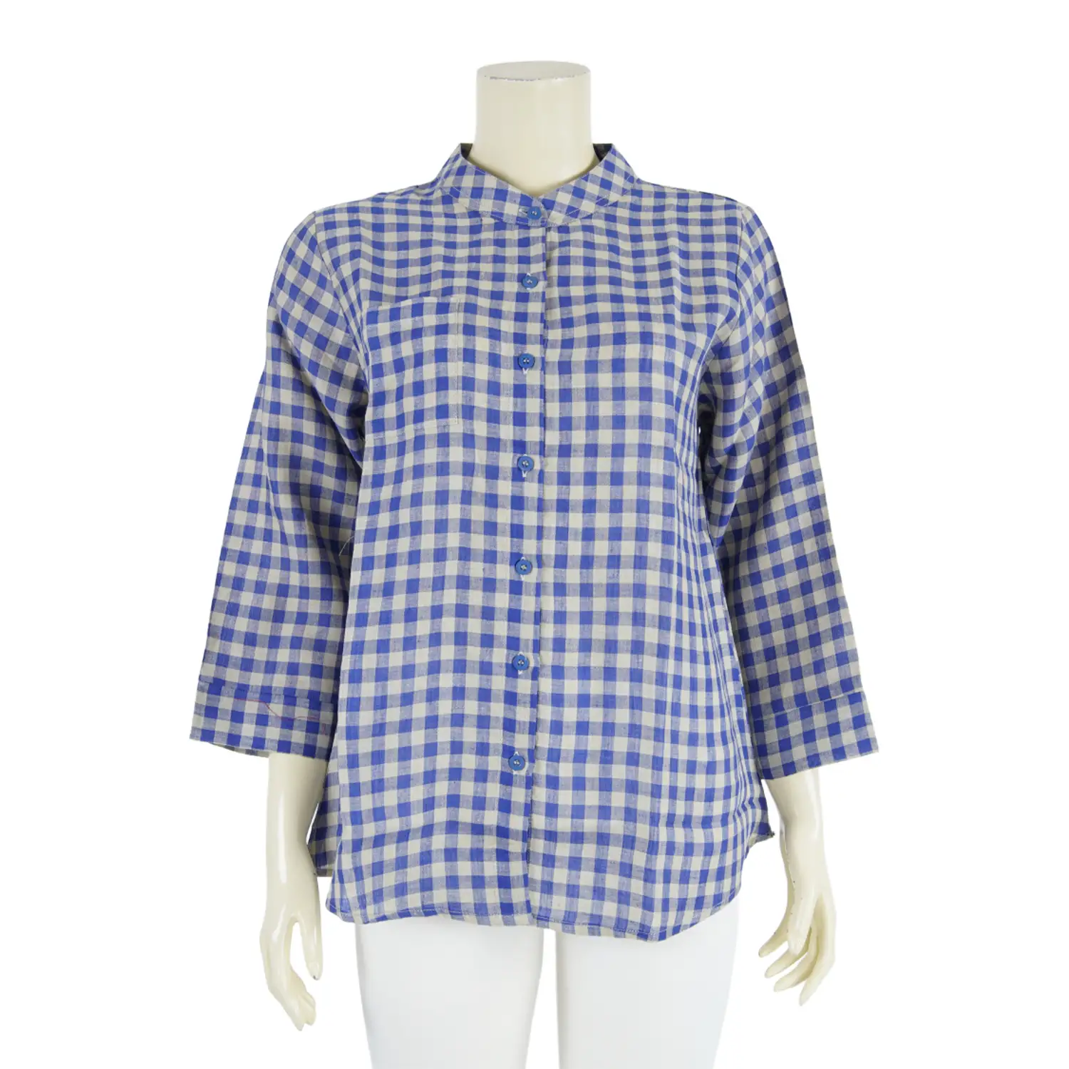 เสื้อคอจีน แขน 5 ส่วน ผ้าลินิน ลายตาราง - Image 3