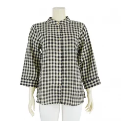 เสื้อคอจีน แขน 5 ส่วน ผ้าลินิน ลายตาราง - Image 2