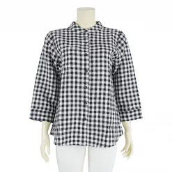 เสื้อคอจีน แขน 5 ส่วน ผ้าลินิน ลายตาราง - Image 4