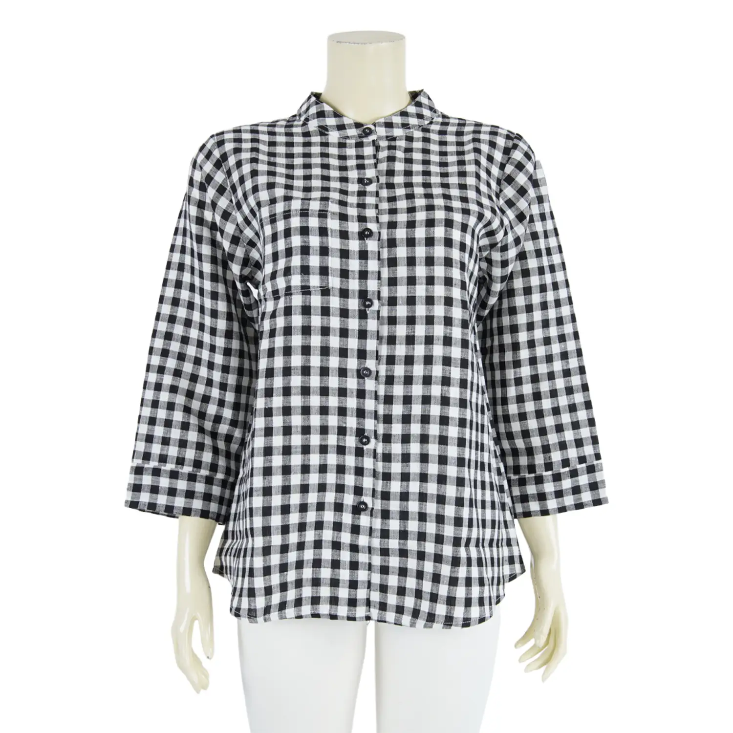 เสื้อคอจีน แขน 5 ส่วน ผ้าลินิน ลายตาราง - Image 4