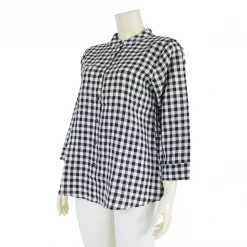 เสื้อคอจีน แขน 5 ส่วน ผ้าลินิน ลายตาราง - Image 5