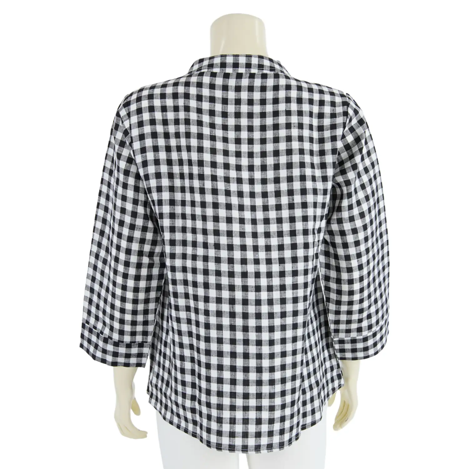 เสื้อคอจีน แขน 5 ส่วน ผ้าลินิน ลายตาราง - Image 6