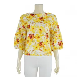เสื้อคอกลม แขน 4 ส่วน ผ้าลินิน ลายดอกไม้ - Image 2