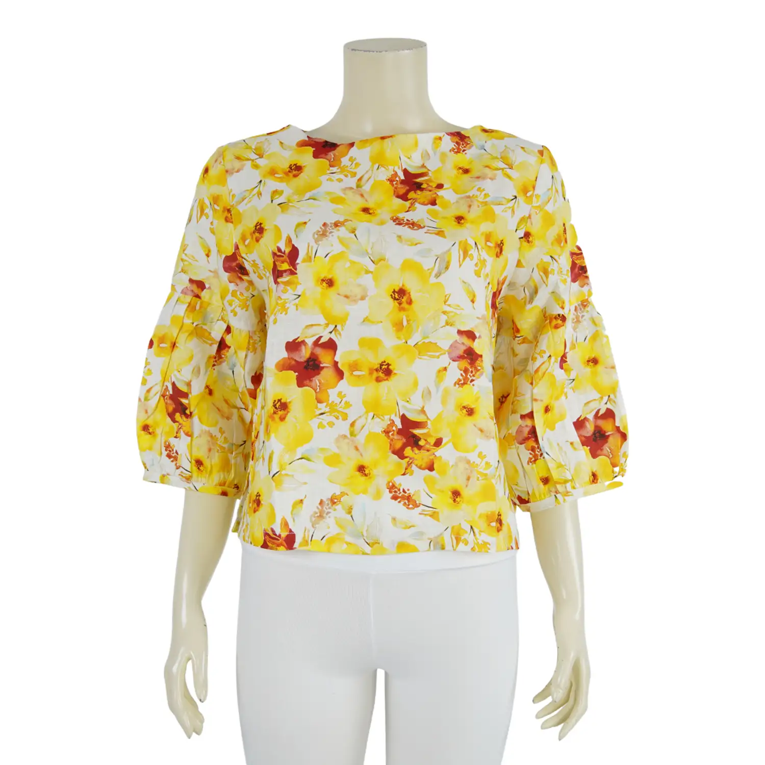 เสื้อคอกลม แขน 4 ส่วน ผ้าลินิน ลายดอกไม้ - Image 2