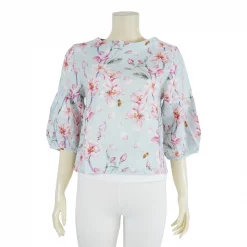 เสื้อคอกลม แขน 4 ส่วน ผ้าลินิน ลายดอกไม้ - Image 3