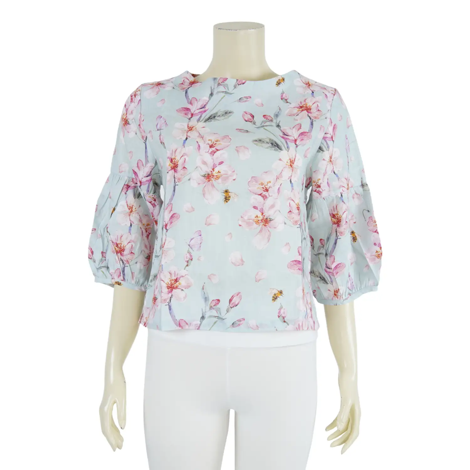 เสื้อคอกลม แขน 4 ส่วน ผ้าลินิน ลายดอกไม้ - Image 3