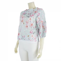 เสื้อคอกลม แขน 4 ส่วน ผ้าลินิน ลายดอกไม้ - Image 4