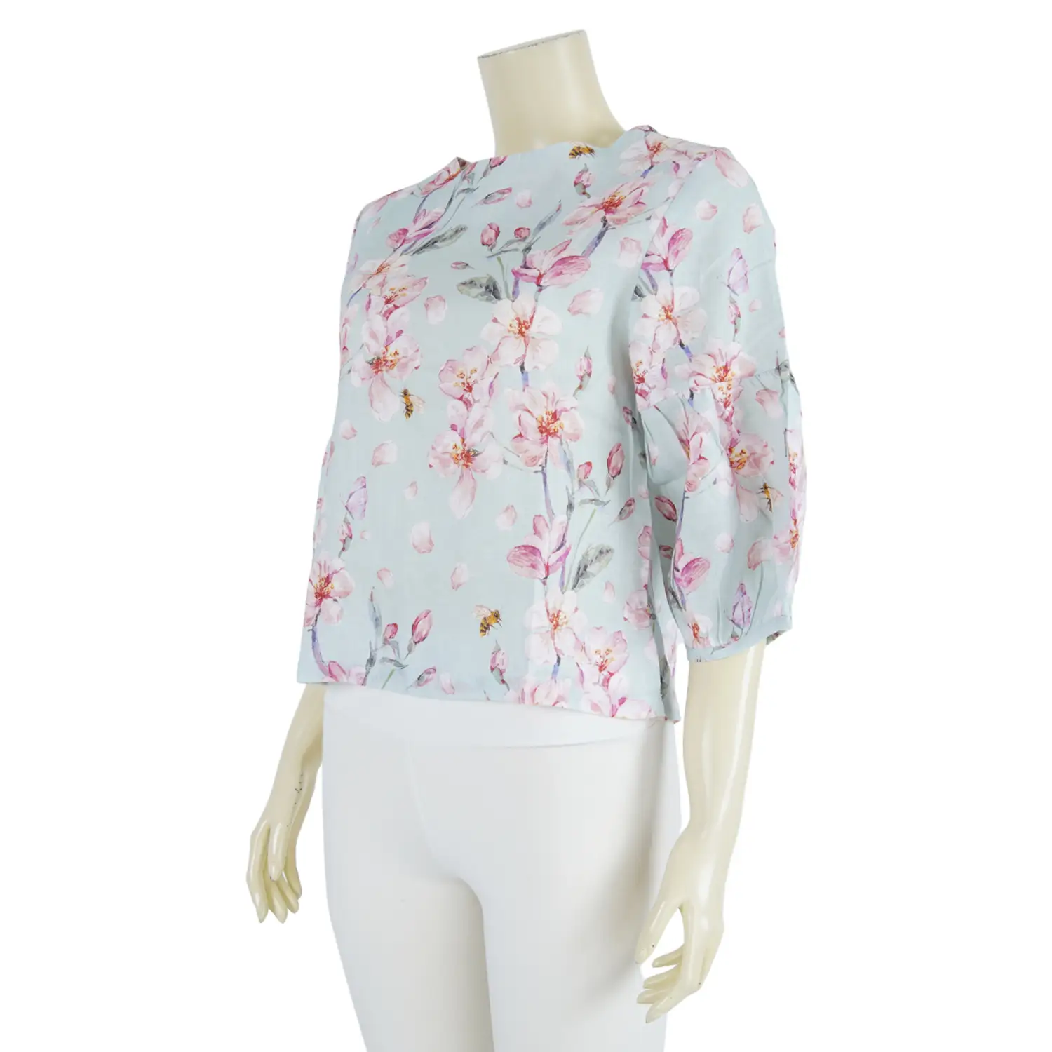 เสื้อคอกลม แขน 4 ส่วน ผ้าลินิน ลายดอกไม้ - Image 4