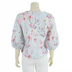 เสื้อคอกลม แขน 4 ส่วน ผ้าลินิน ลายดอกไม้ - Image 5