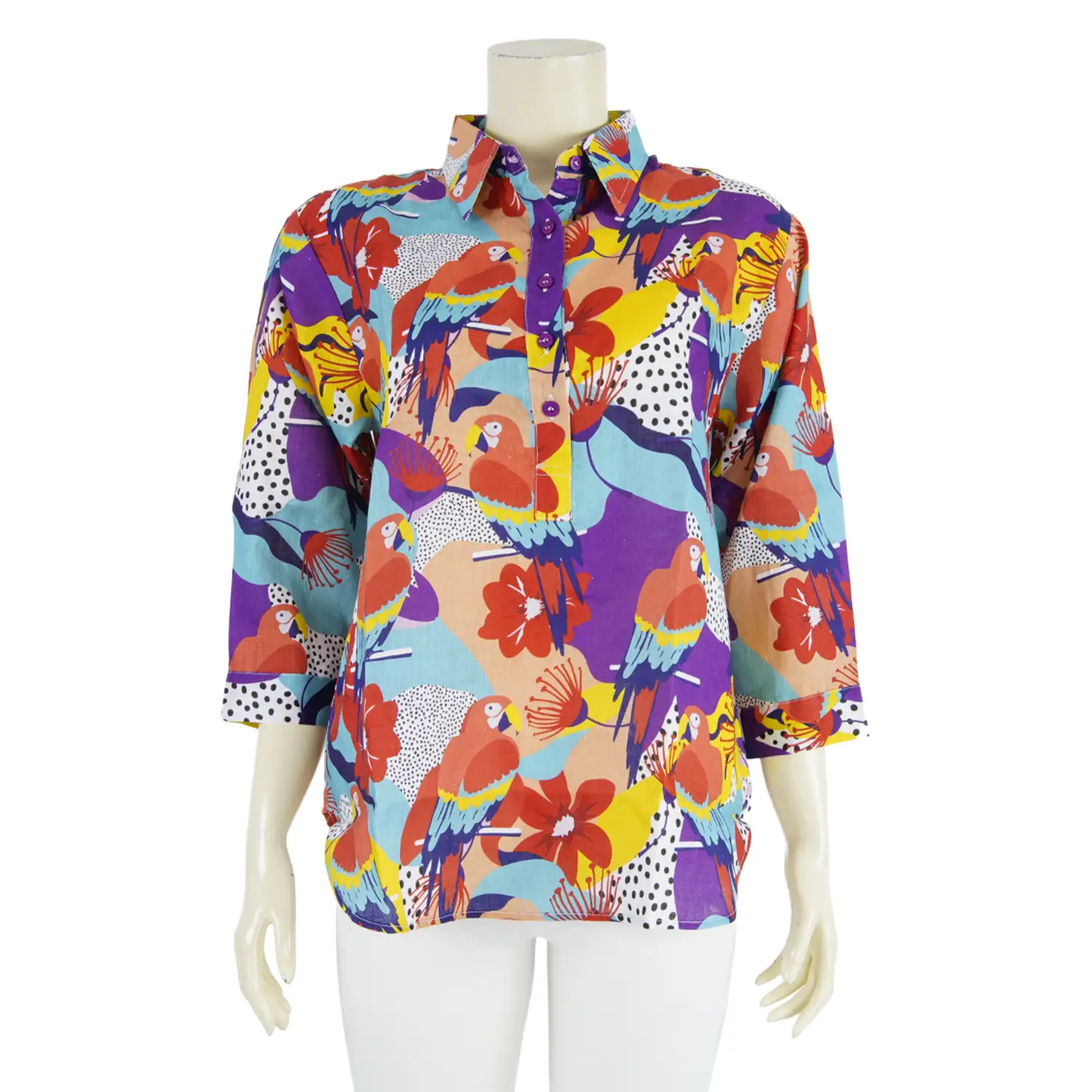 เสื้อคอปก แขน 5 ส่วน ผ้าลินิน ลายสัตว์ - Image 2