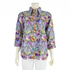 เสื้อคอปก แขน 5 ส่วน ผ้าลินิน ลายสัตว์ - Image 4