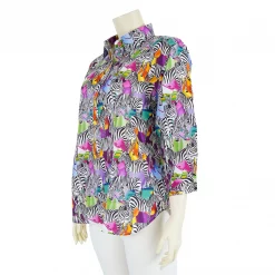 เสื้อคอปก แขน 5 ส่วน ผ้าลินิน ลายสัตว์ - Image 5