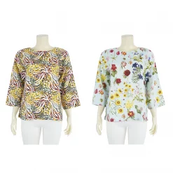 เสื้อคอกลม แขน 4 ส่วน ลายดอกไม้สไตล์วินเทจ
